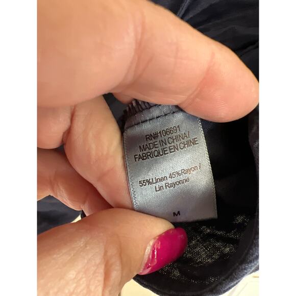 YFB Young Fabulous & Broke size medium navy blue linen blend crop top - Picture 3 of 4